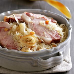 Zuurkoolstamppot met peelham